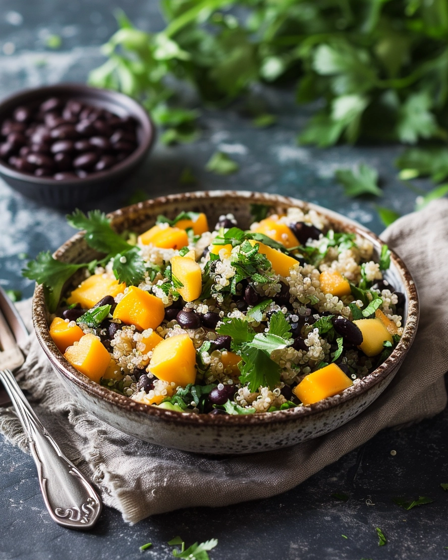 Frischer Genuss: Quinoa-Salat mit Mango und schwarzen Bohnen! - go nut