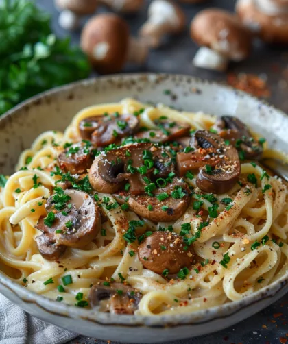 Cashew-Creme-Pasta mit Pilzen