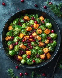 Rosenkohl-Pfanne mit Süßkartoffeln und Cranberries