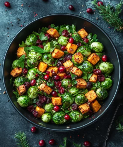 Rosenkohl-Pfanne mit Süßkartoffeln und Cranberries