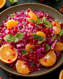 Rotkohl Orangen Salat mit Granatapfelkernen