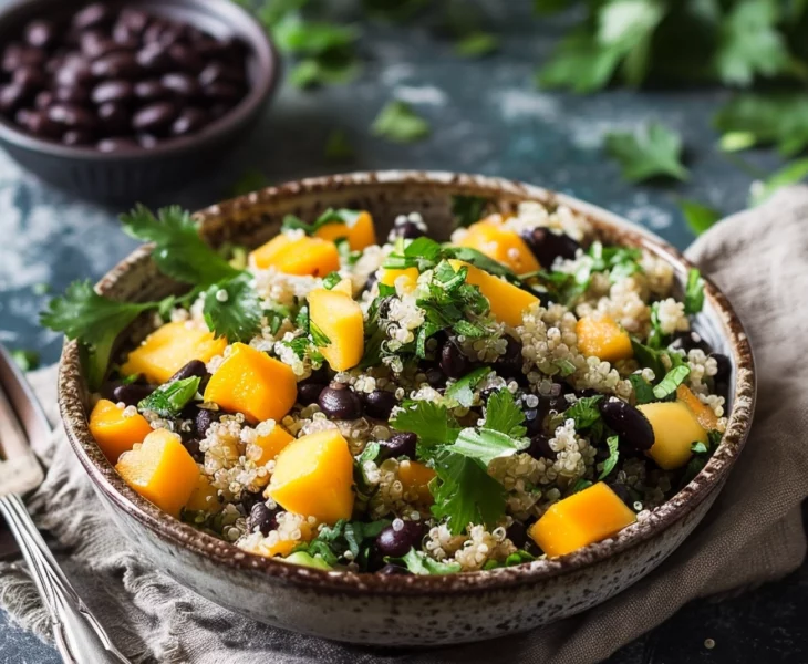 Quinoa-Salat mit Mango und schwarzen Bohnen