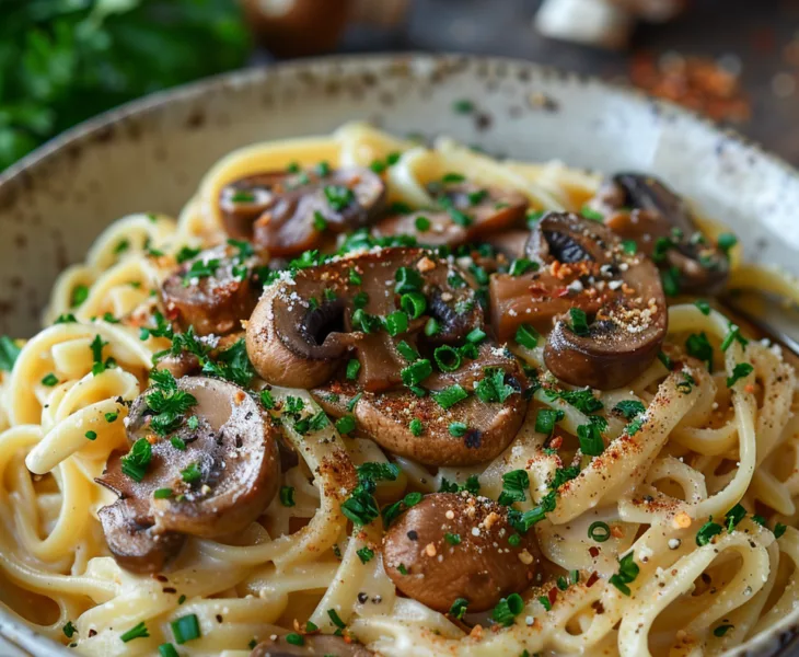 Cashew-Creme-Pasta mit Pilzen