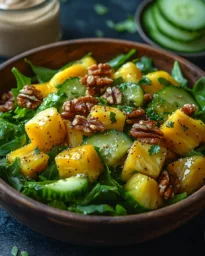 Frischer Ananas-Salat mit Rucola, Avocado und Limetten-Tahini-Dressing