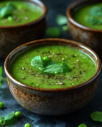 Erbsen-Minze-Suppe in einer Schale