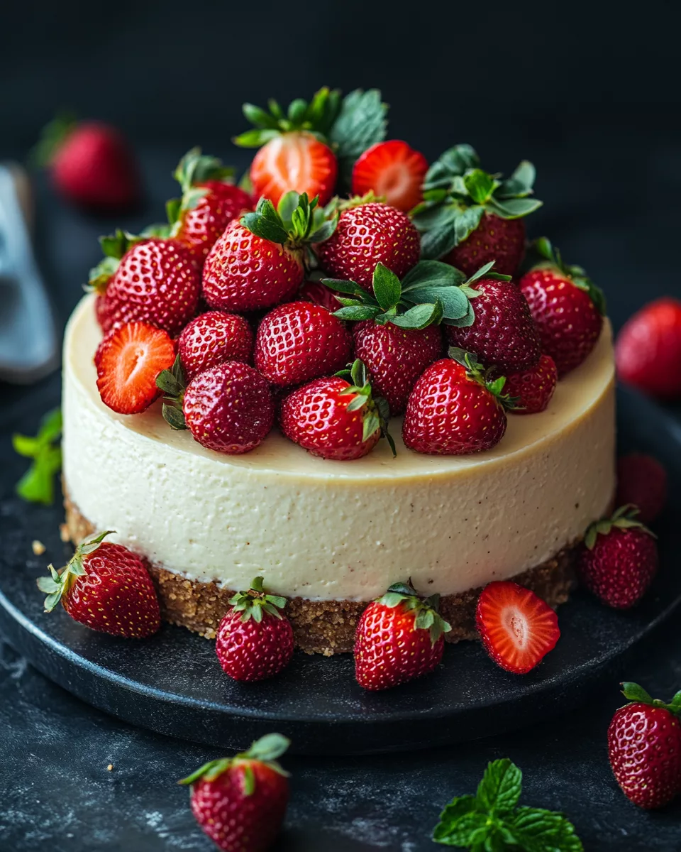 Roh-Veganer Käsekuchen mit frischen Erdbeeren * go nut Roh-Veganer Käsekuchen mit frischen Erdbeeren * go nut