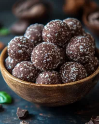 Chocolate-Coconut Bliss Balls in a bowl